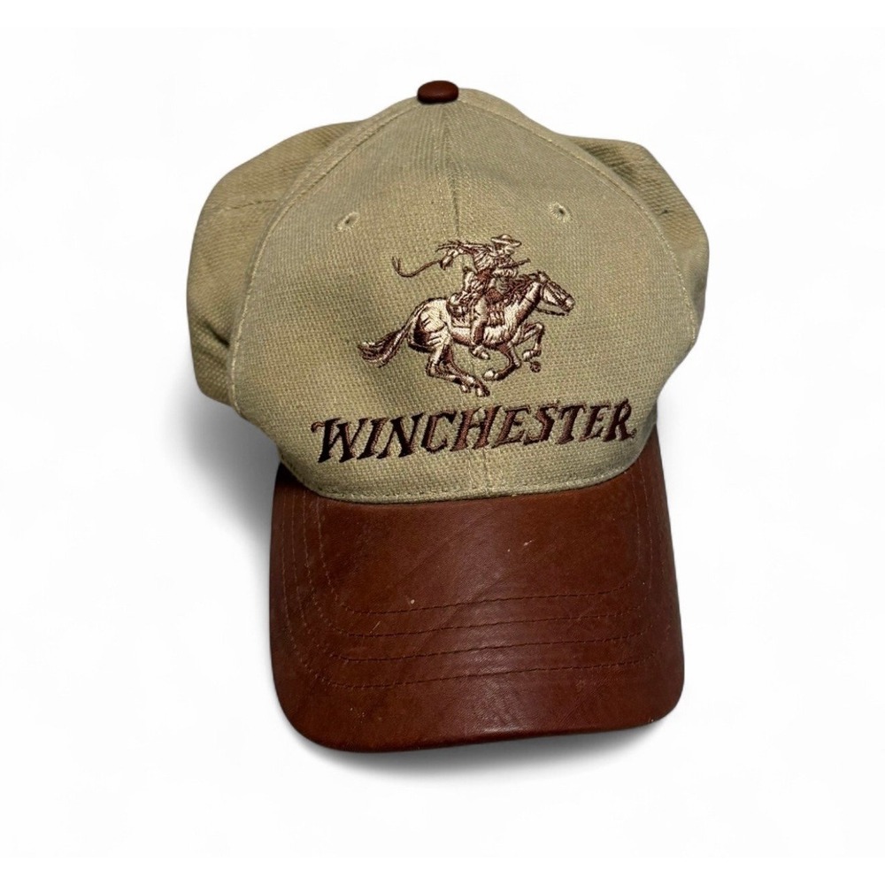 Vintage Winchester Hat Strapback Leather‎ Brim Cowboy Logo Cap USA